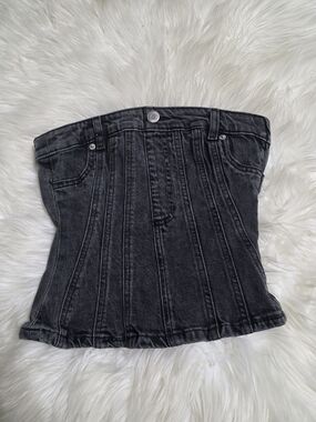 Divided Black Denim Corset-Style Top